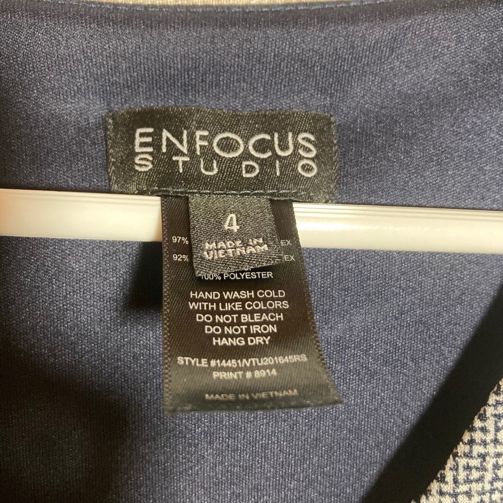 Geometric Enfocus Studio Womens Navy White Colorblock Handkerchief Hem Dress 4 - Picture 6 of 8